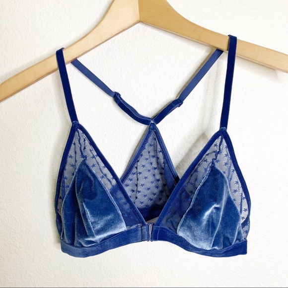 Victoria's Secret Other - Victorias Secret Blue Velvet Bralette Mesh Star Print Size Small